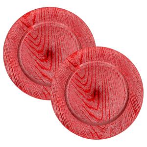 Gerimport Diner onderborden - 4x - rood - rond - D33 cm - kunststof - kerstdiner onderbord - onderzet bord -