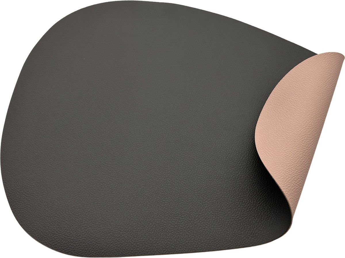 Kade 171 Luxe placemats lederlook - Eivormig - 6 stuks - dubbelzijdig roze en grijs - 44 x 37 cm - leer - leatherlook placemat