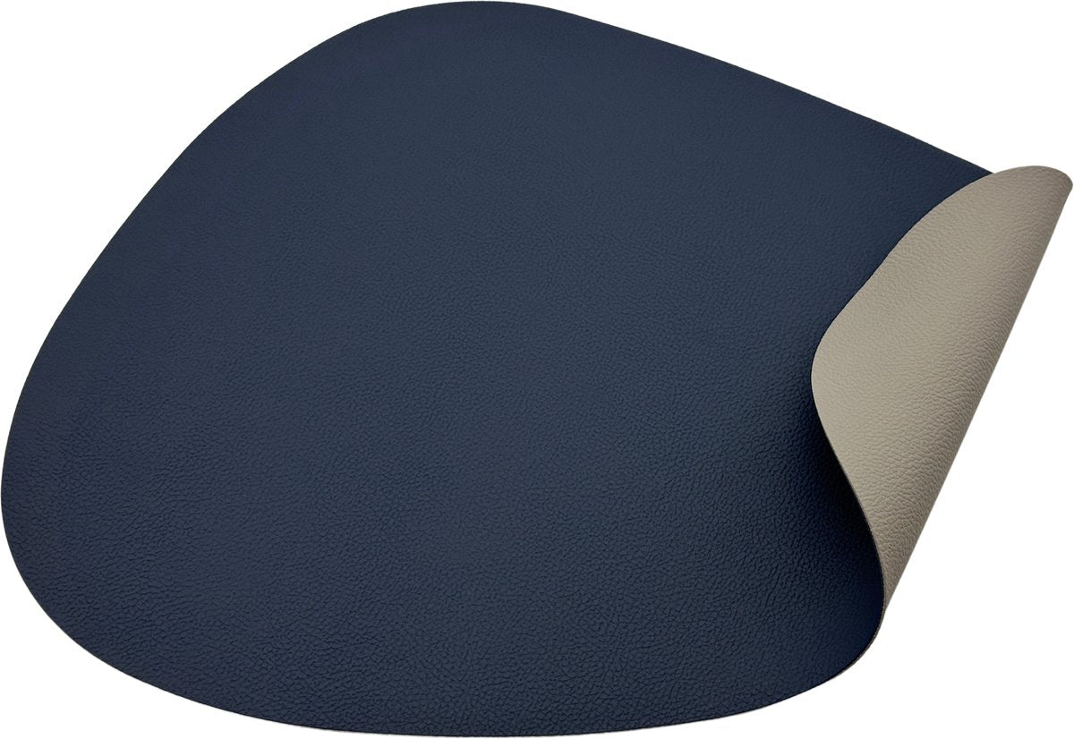 Kade 171 Luxe placemats lederlook - Eivormig - 6 stuks - dubbelzijdig blauw en grijs - 44 x 37 cm - leer - leatherlook placemat