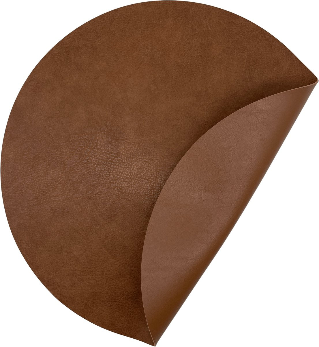 Kade 171 Luxe placemats lederlook - 6 stuks - bruin - rond - 38 cm - leer - leatherlook placemat