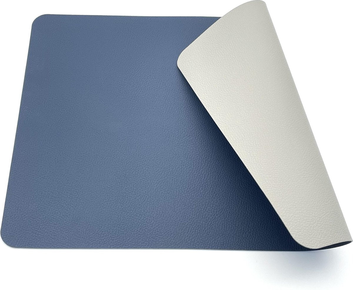 Kade 171 Luxe placemats lederlook - 6 stuks - dubbelzijdig blauw/lichtgrijs - 45 x 30 cm - leer - leatherlook placemat