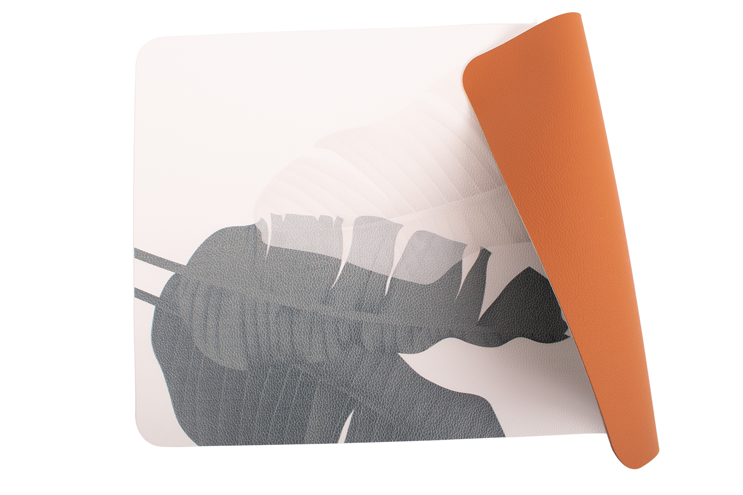 Kade 171 Luxe placemats lederlook - 6 stuks - dubbelzijdig wit met bladeren/bruin - rechthoekig - 45 x 30 cm - leer - leatherlook placemat