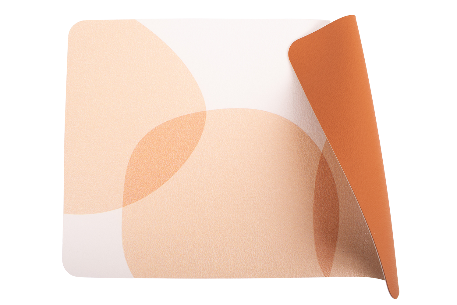 Kade 171 Luxe placemats lederlook - 6 stuks - dubbelzijdig wit met oranje vormen/bruin - rechthoekig - 45 x 30 cm - leer - leatherlook placemat