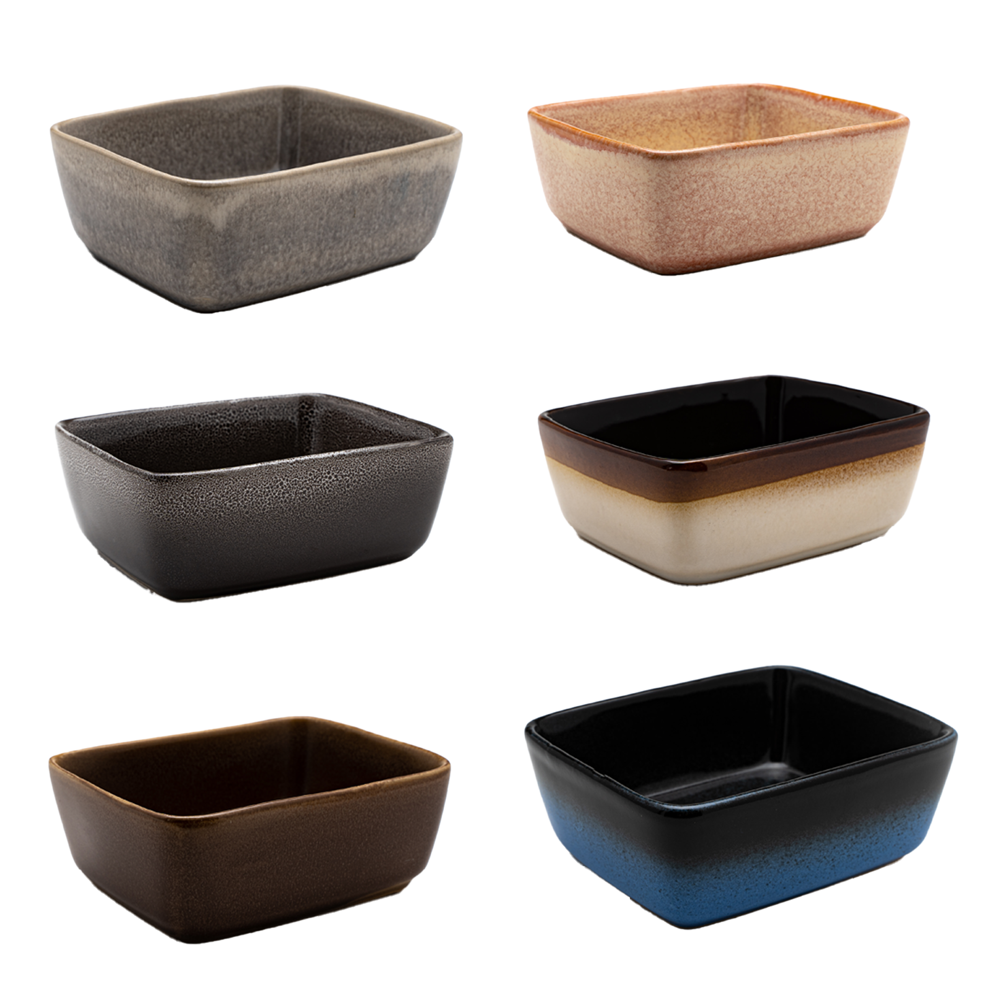 Kade 171 Set van 6 schaaltjes vierkant - 11x4 cm - meerkleurig - 6 personen - aardewerk - Earth style -  - schaaltjes - hip en trendy