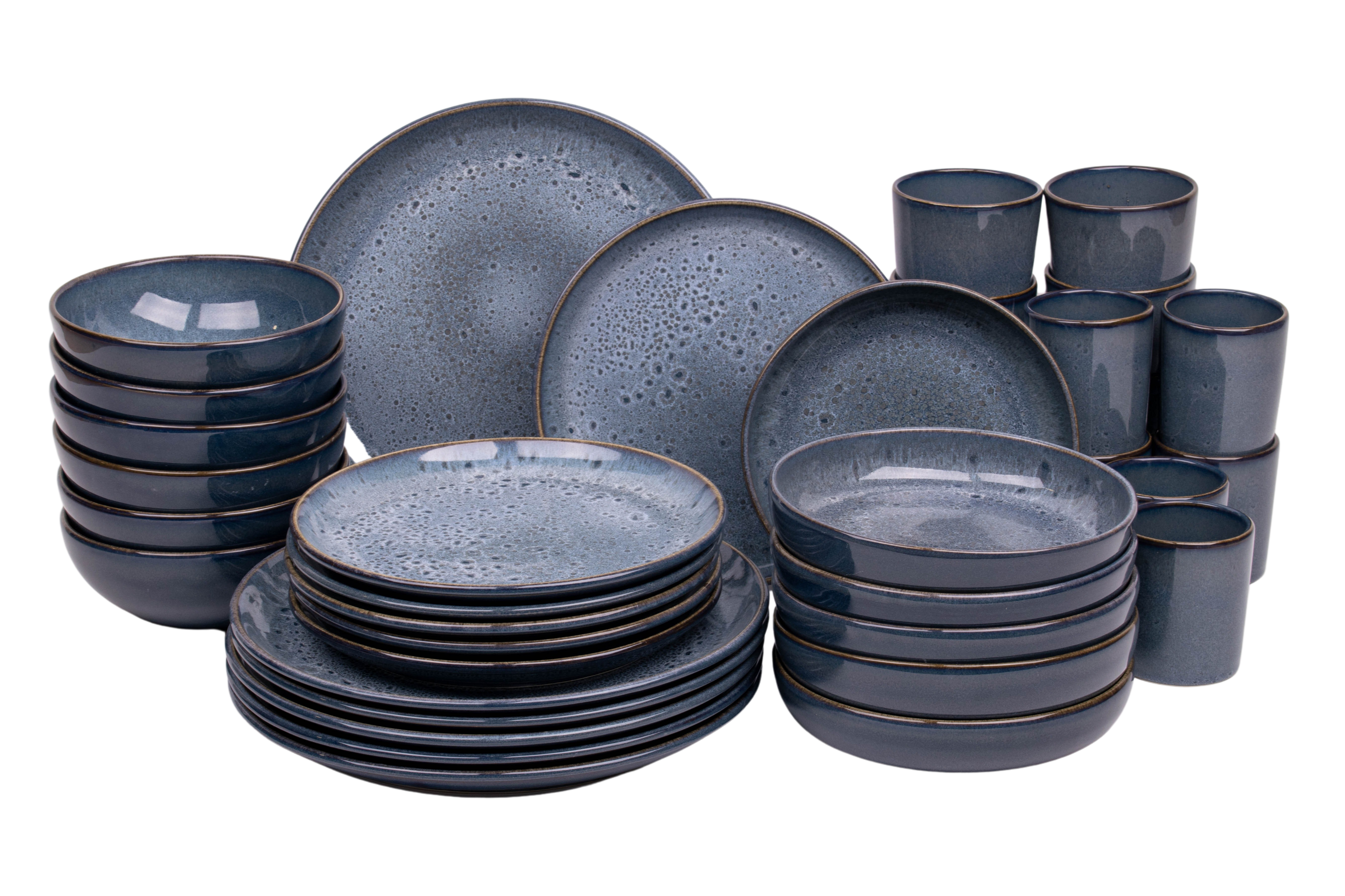 Kade 171 36 delige serviesset - 6 persoons - Amadora - blauw met aqua look - Portugees stoneware serviessets
