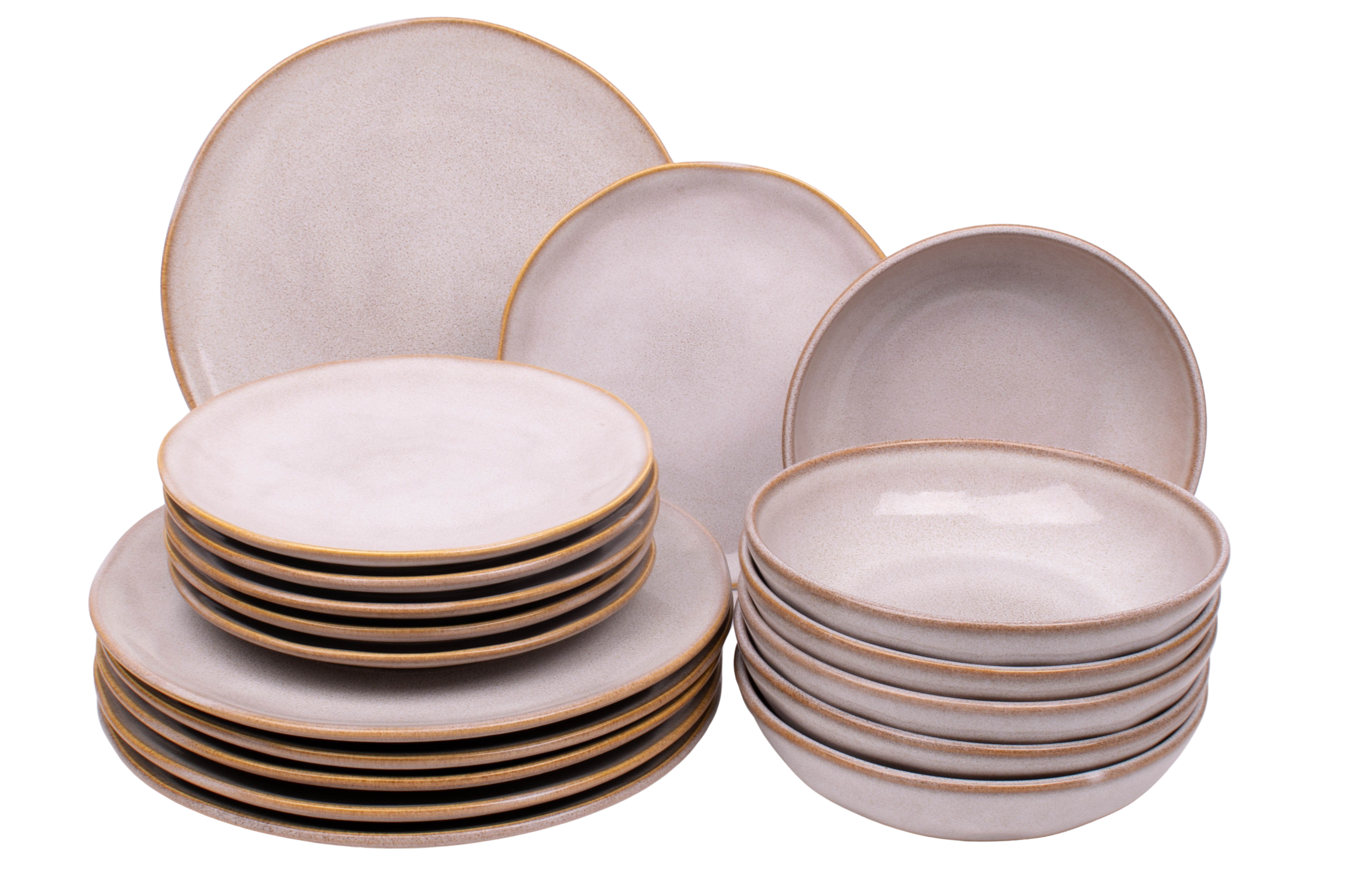 Kade 171 18 delige serviesset - 6 personen - Lagos - wit met bruine spikkel - normale rand - Portugees stoneware
