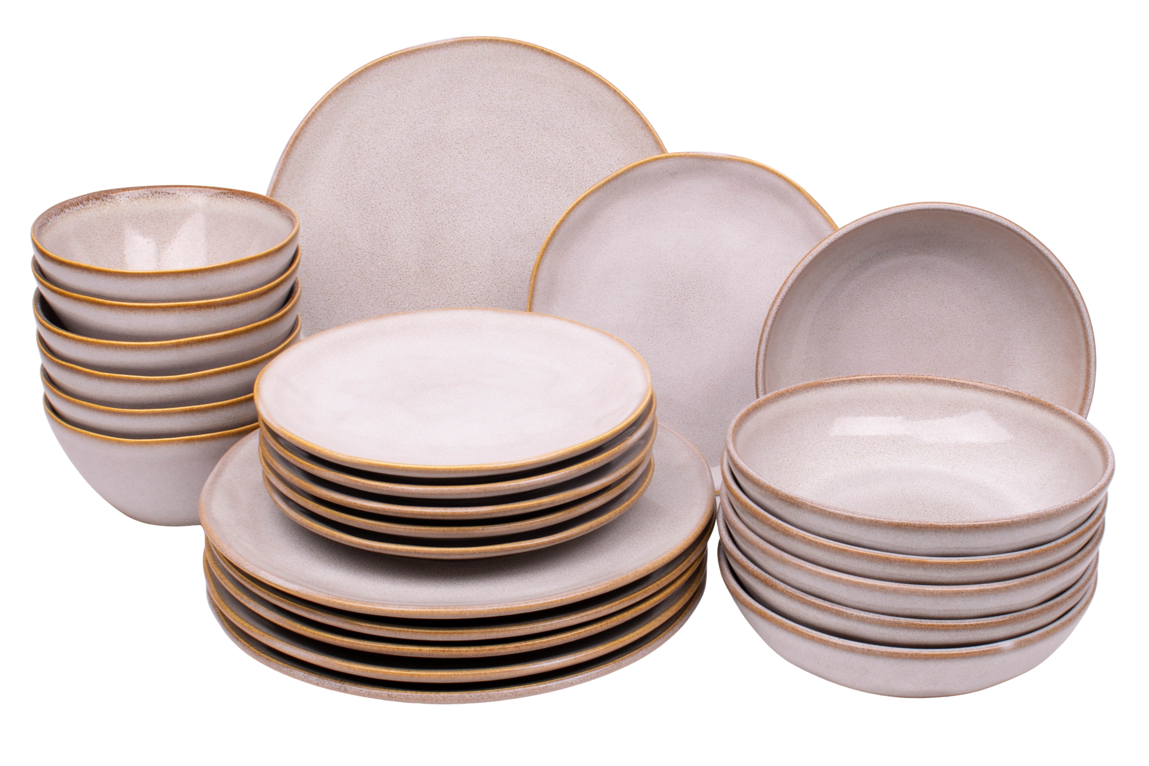Kade 171 24 delige serviesset - 6 personen - Lagos - wit met bruine spikkel - Portugees stoneware