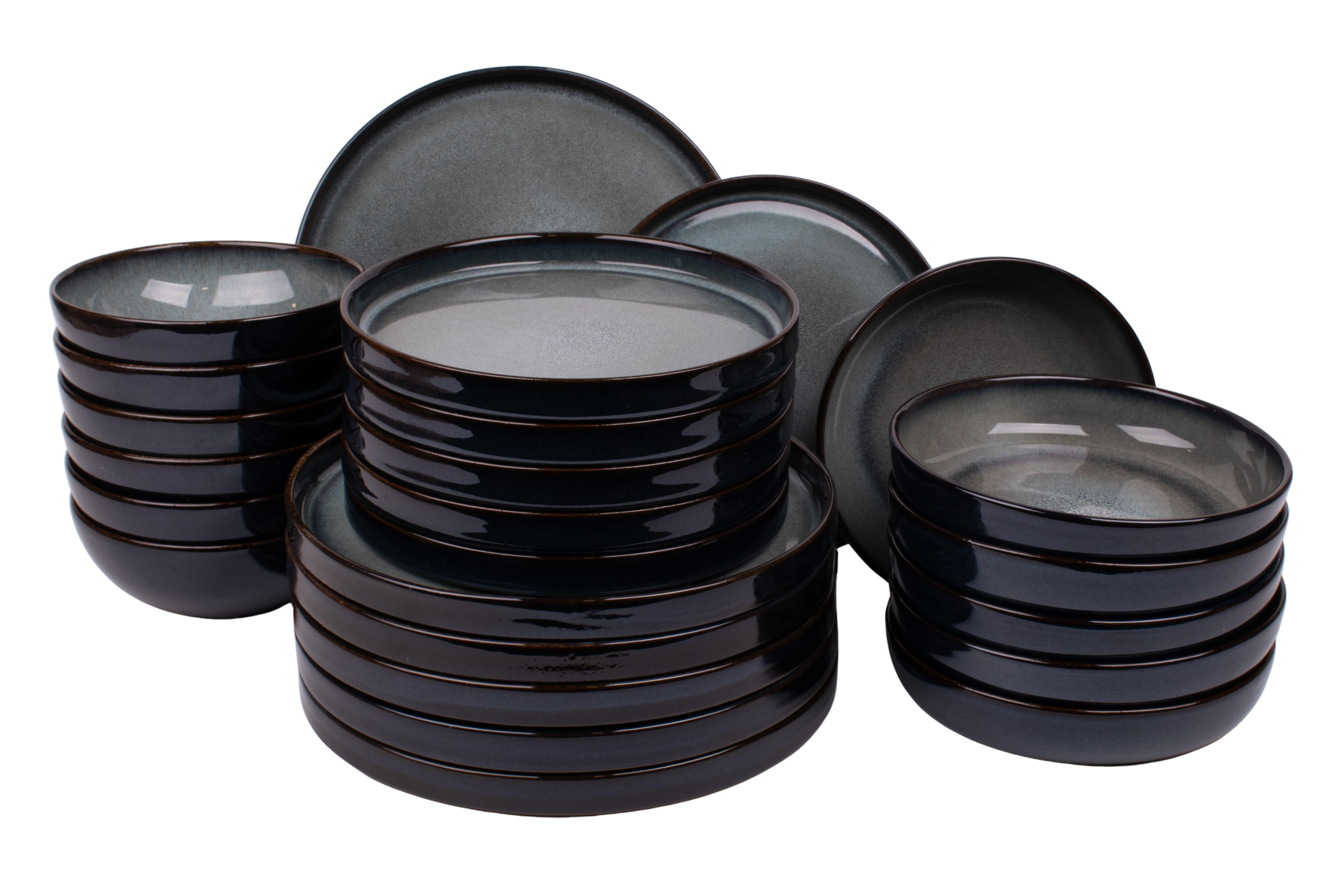 Kade 171 24 delige serviesset - 6 persoons - Porto - blauw met groen - rechtopstaande rand - Portugees stoneware