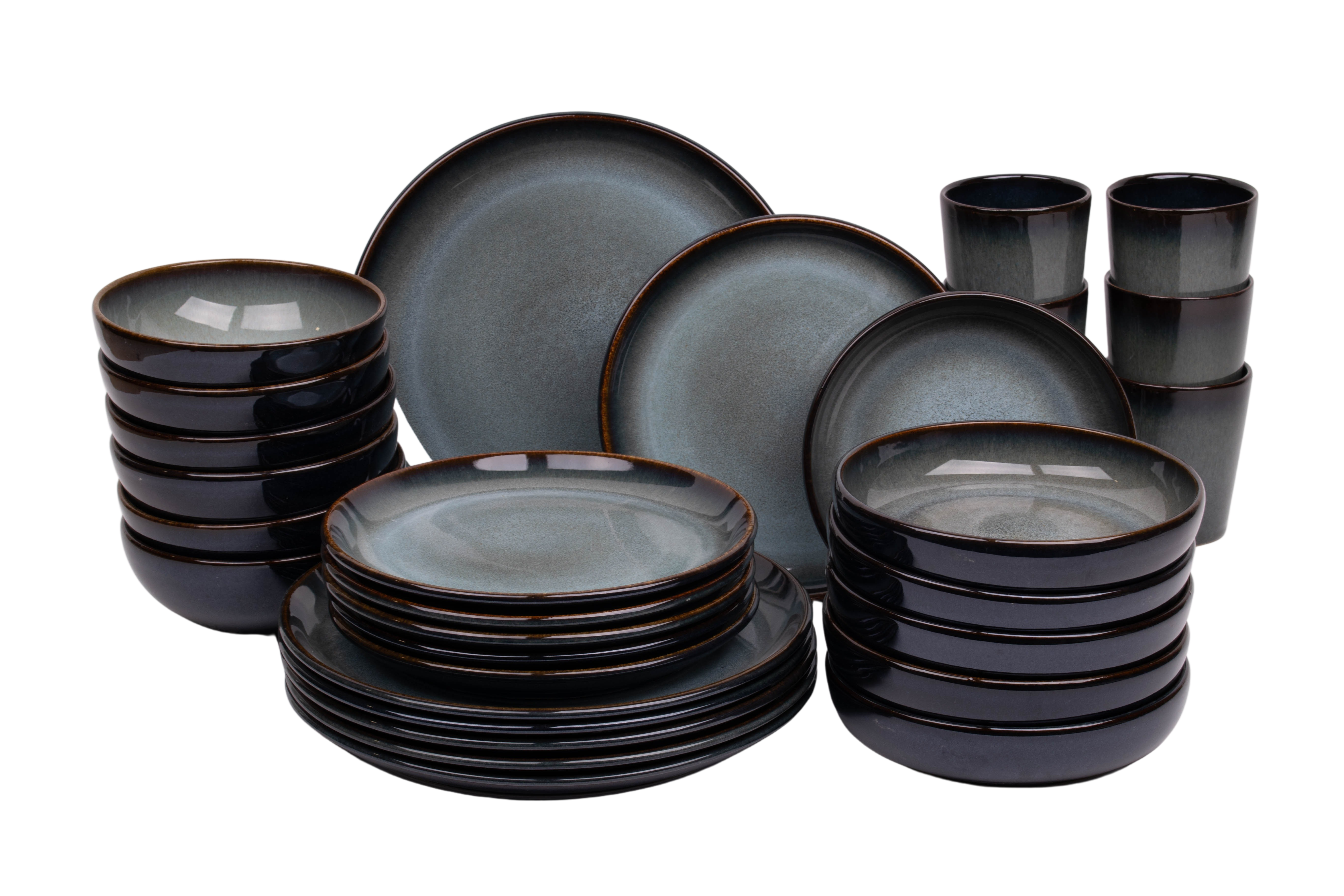 Kade 171 30 delige serviesset - 6 persoons - Porto - blauw met groen - normale rand - Portugees stoneware