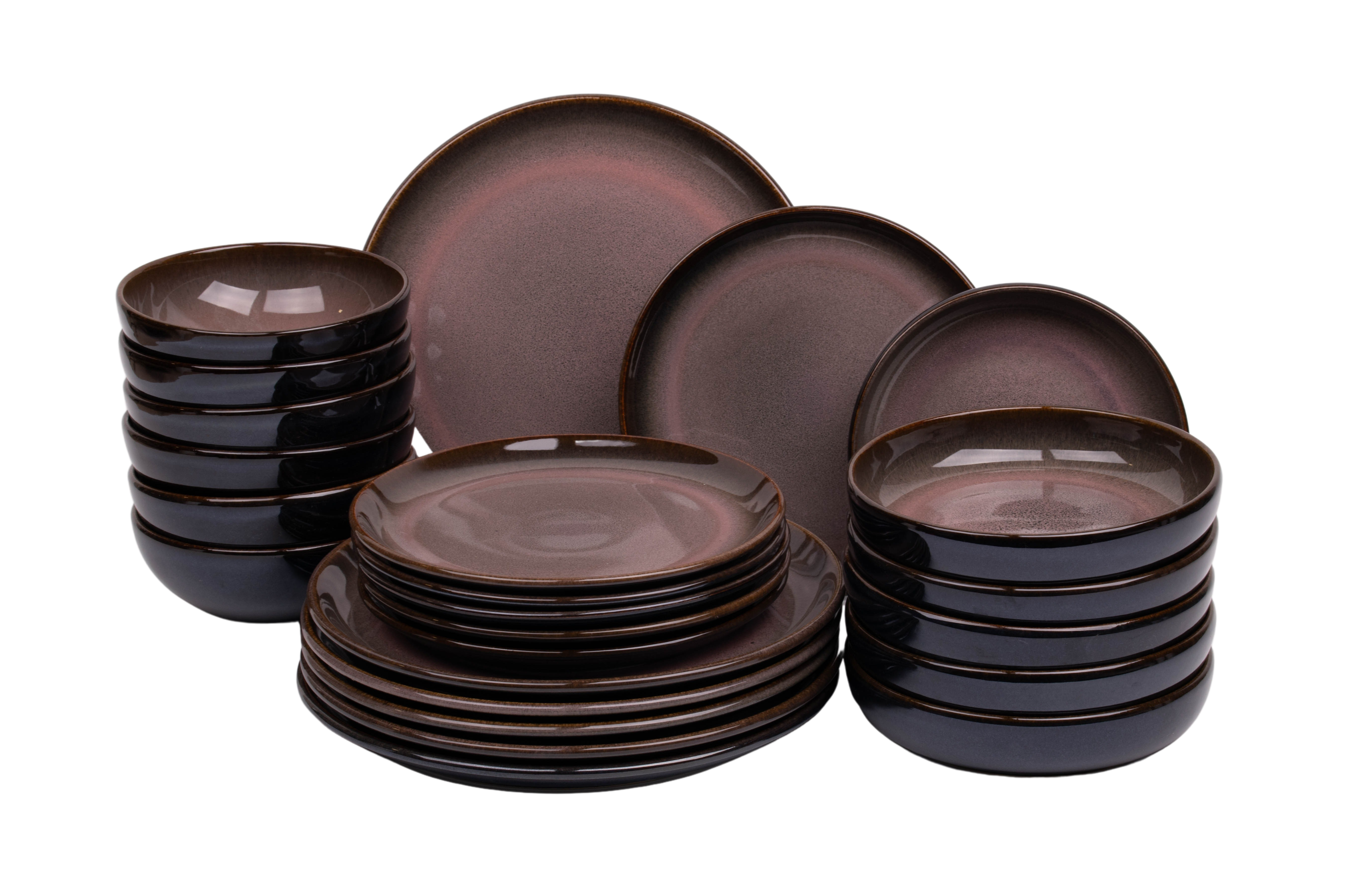 Kade 171 24 delige serviesset - 6 persoons - Vila Nova - blauw met roze - normale rand - Portugees stoneware