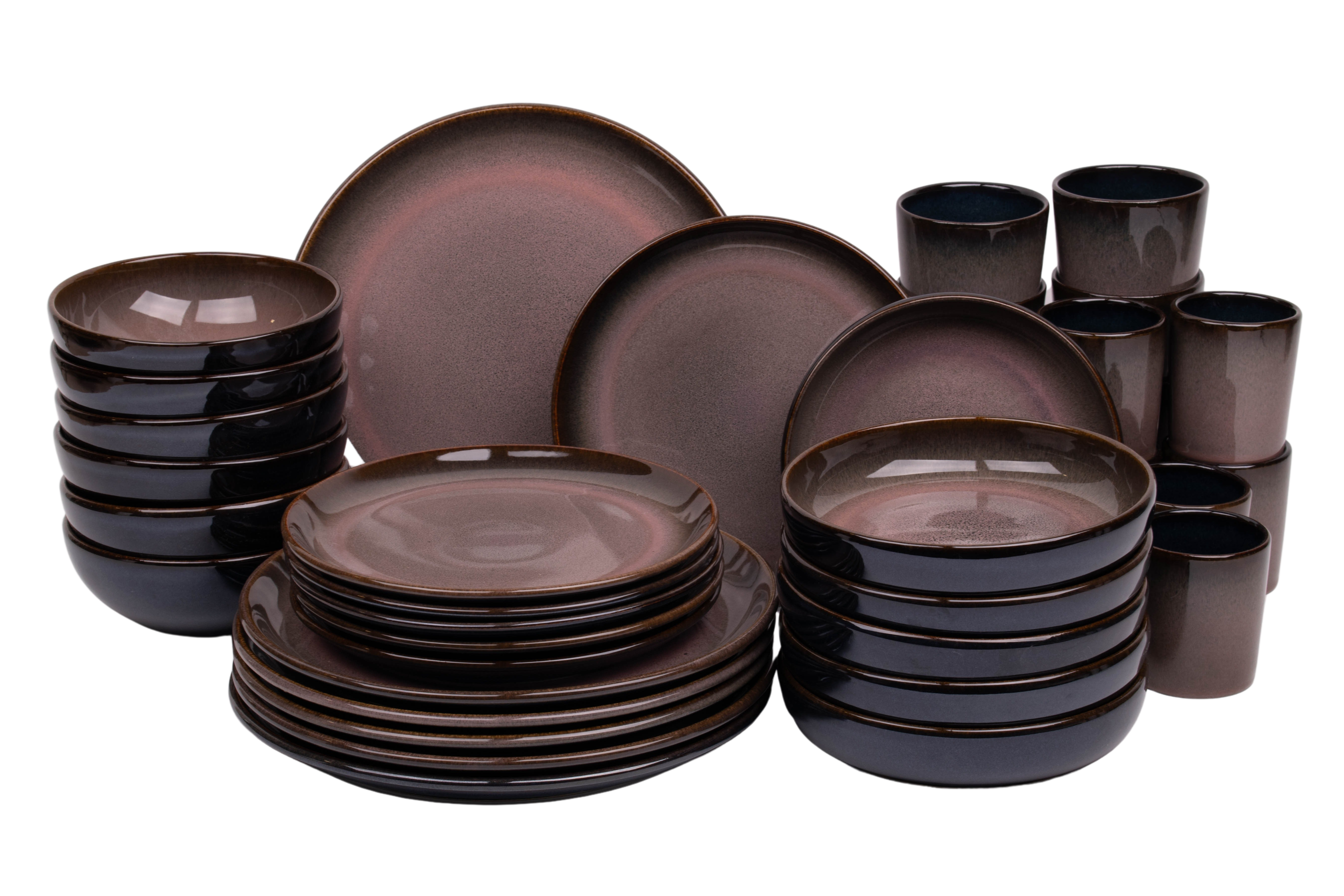 Kade 171 36 delige serviesset - 6 persoons - Vila Nova - blauw met roze - normale rand - Portugees stoneware