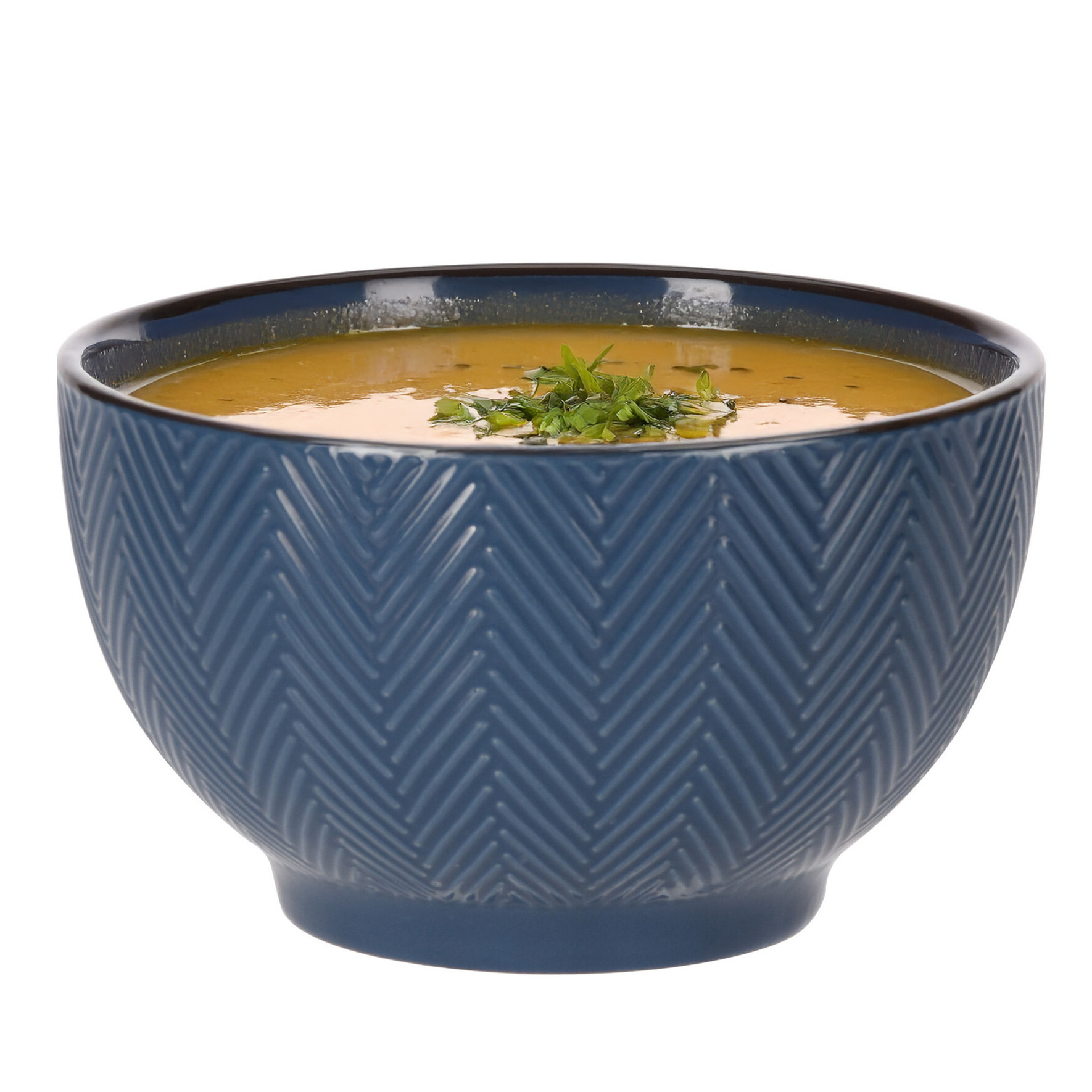 Siaki Soepkom Fishbone - blauw - 14 x 8 cm - keramiek - kommetjes - 680 ml -