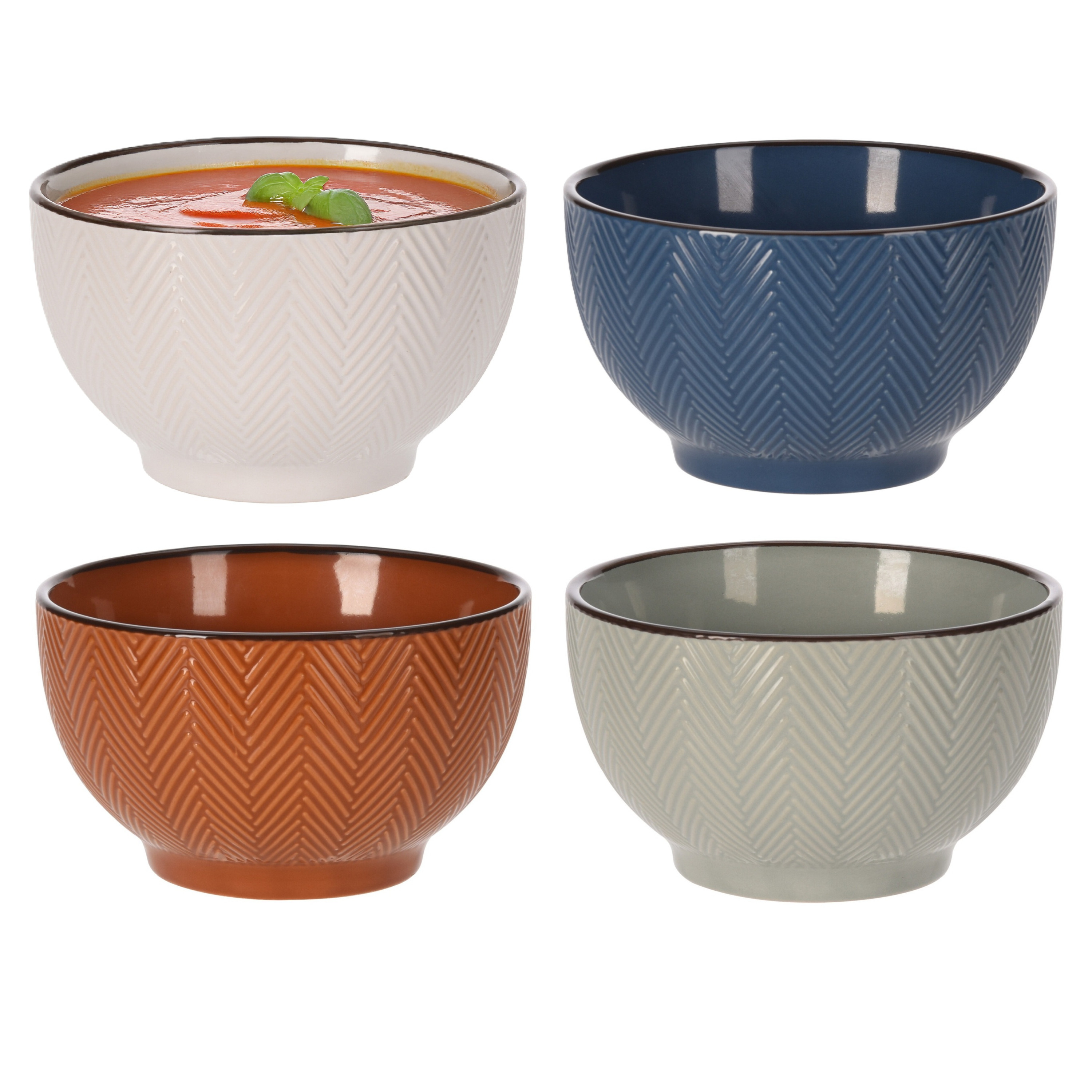 Siaki Soepkommen Fishbone - 4x stuks - 14 x 8 cm - 680 ml - keramiek -