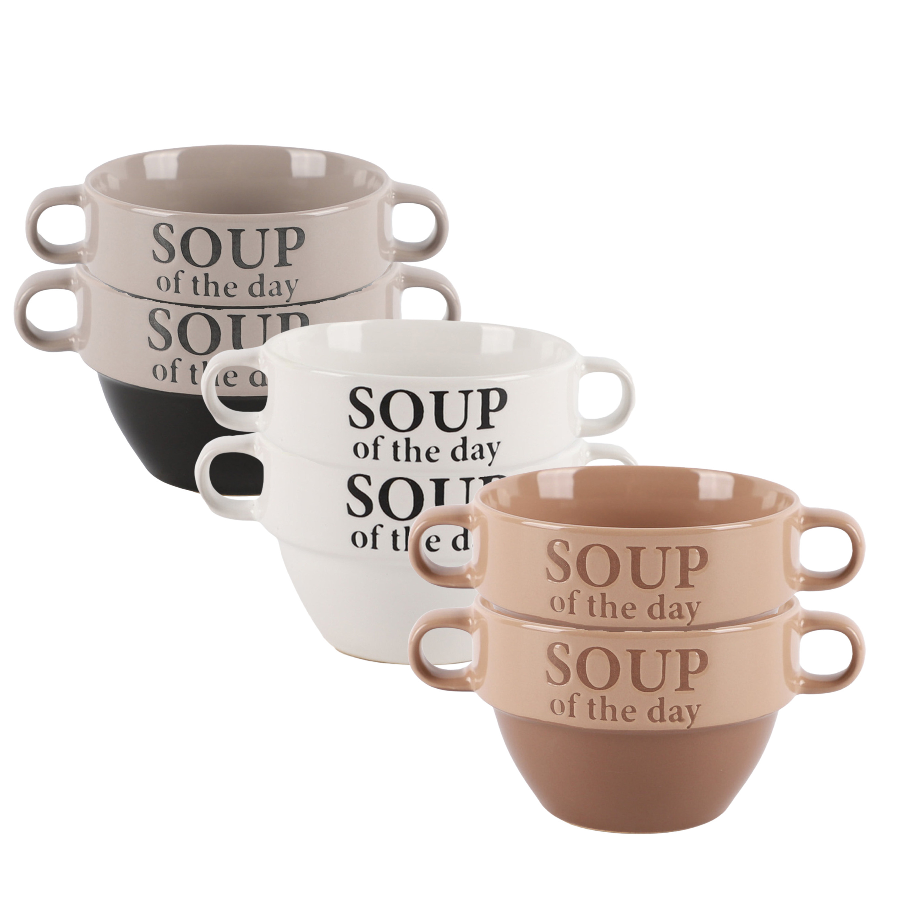 Bellatio Design Soepkommen - 6x - Soup of the day - keramiek - D12 x H8 cm - kleurenmix -