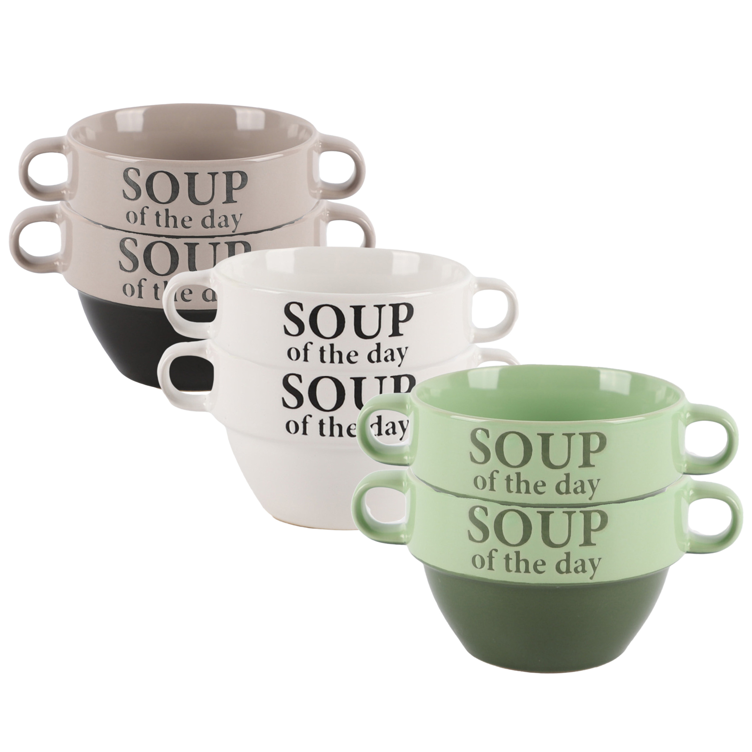 Bellatio Design Soepkommen - 6x - Soup of the day - keramiek - D12 x H8 cm - kleurenmix -