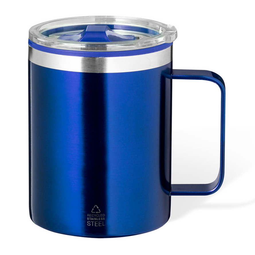 Benson Warmhoudbeker - thermos beker Barista - reis koffiebeker - RVS - blauw - 400 ml - deksel -
