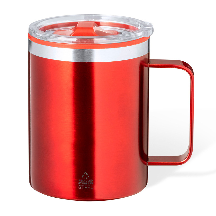 Benson Warmhoudbeker - thermos beker Barista - reis koffiebeker - RVS - rood - 400 ml - deksel -