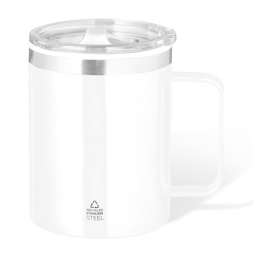 Benson Warmhoudbeker - thermos beker Barista - reis koffiebeker - RVS - wit - 400 ml - deksel -