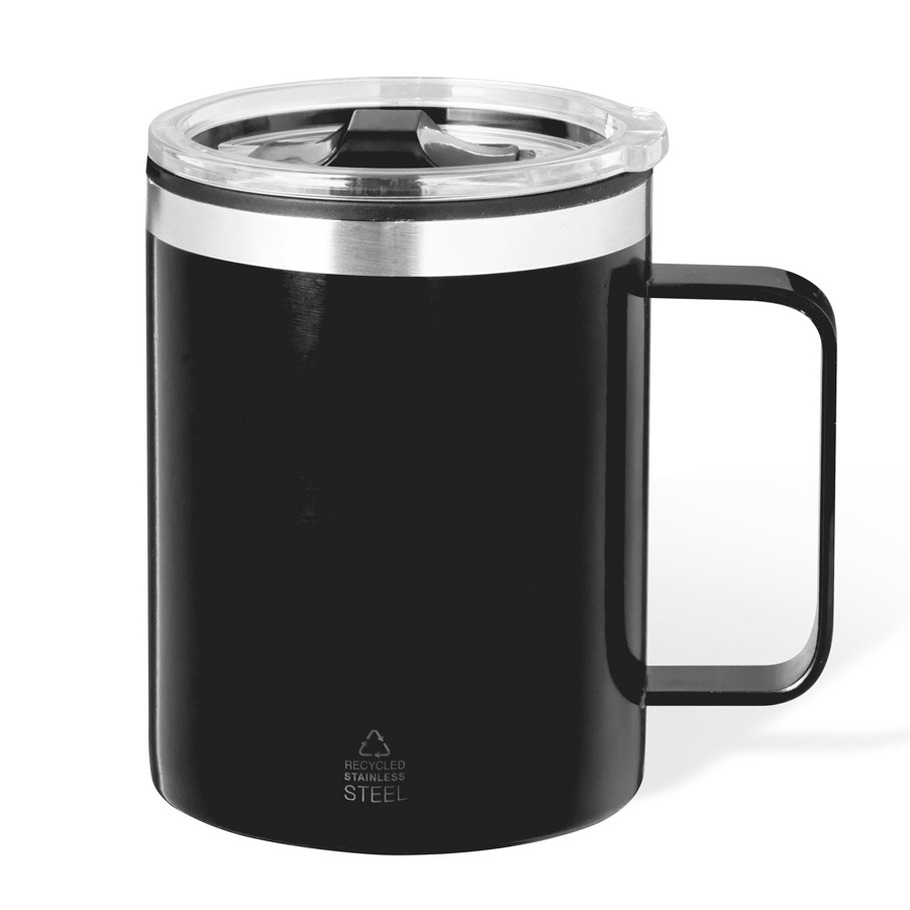 Benson Warmhoudbeker - thermos beker Barista - reis koffiebeker - RVS - zwart - 400 ml - deksel -