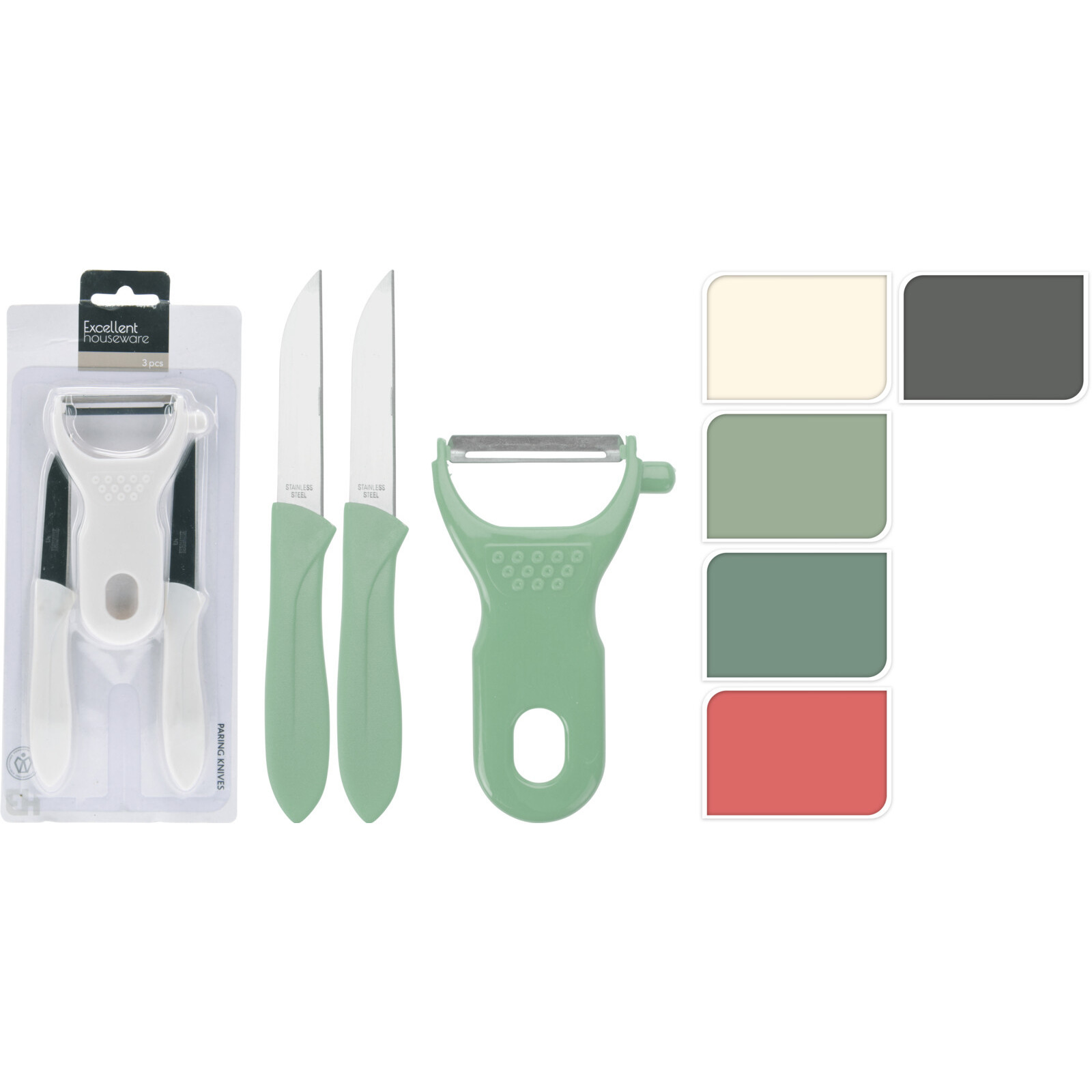 Merkloos Schilmesjes Set ℃ 3-delig ℃ Grijs ℃ RVS ℃ Dunschillers ℃ Keukengerei -