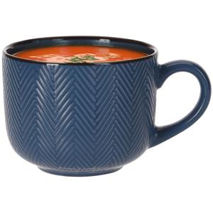 Siaki Soepkom Fishbone - blauw - 12 x 9 cm - keramiek - kommetjes met oor - 560 ml -