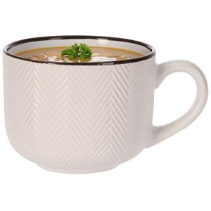 Siaki Soepkom Fishbone - cremewit - 12 x 9 cm - keramiek - kommetjes met oor - 560 ml -