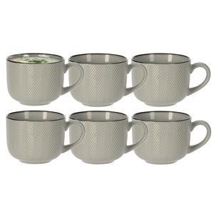 Siaki Soepkom Fishbone - 6x - lichtgroen - 12 x 9 cm - keramiek - kommetjes met oor - 560 ml -