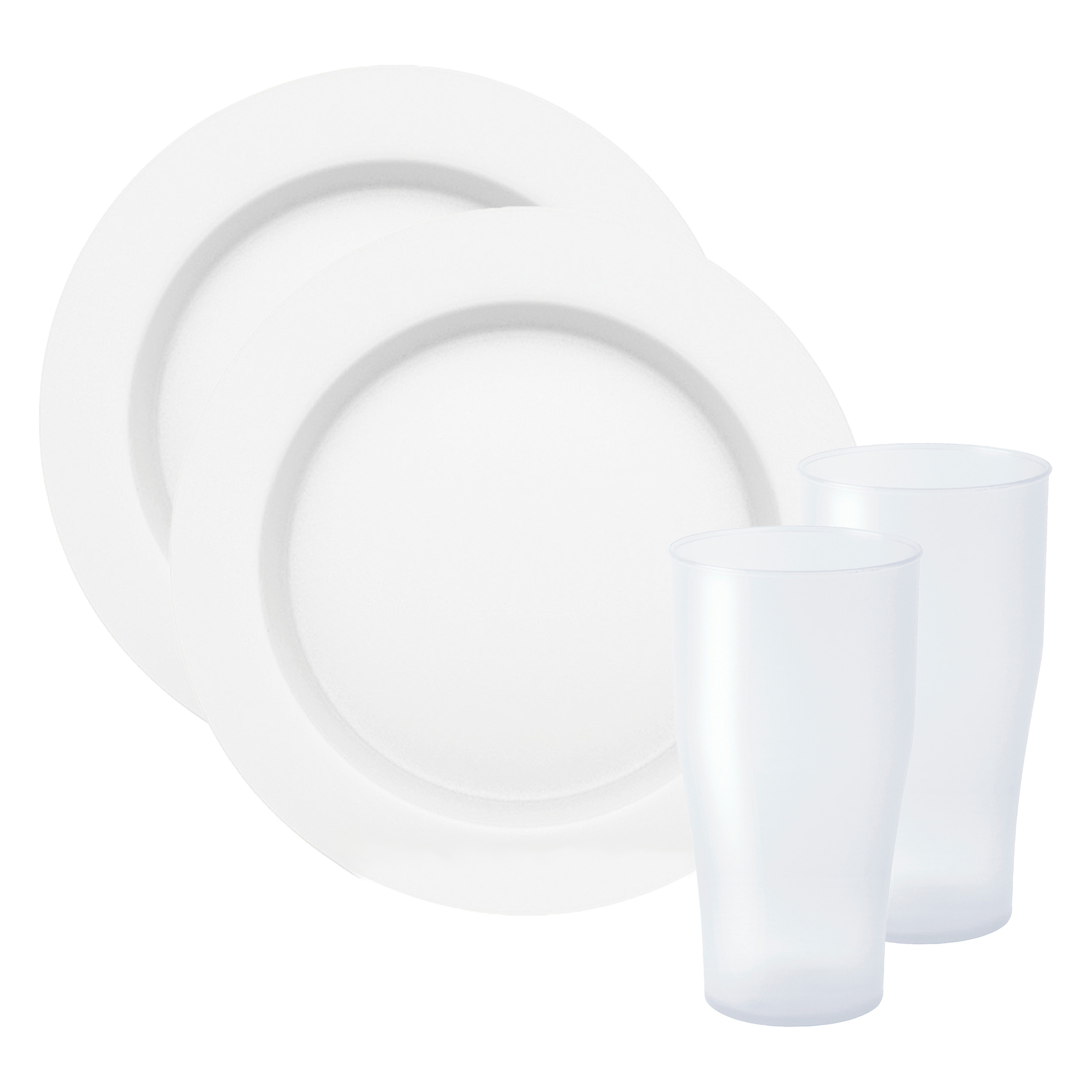 Juypal Hogar Servies set - 8x borden en drinkbekers - wit- kunststof - herbruikbaar -