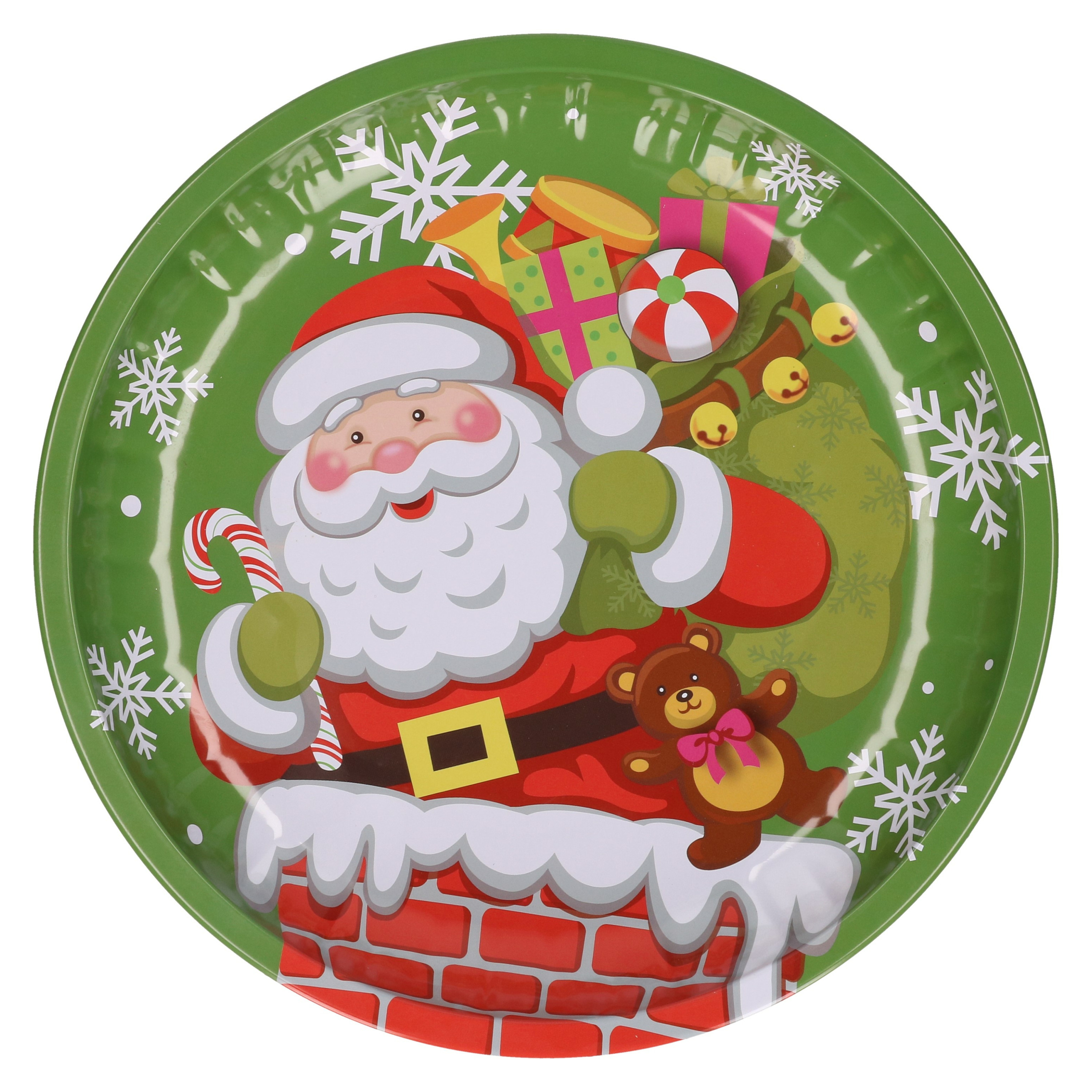 HI bord met kerstman - metaal - 26 cm - kerstontbijt/kerstdiner -