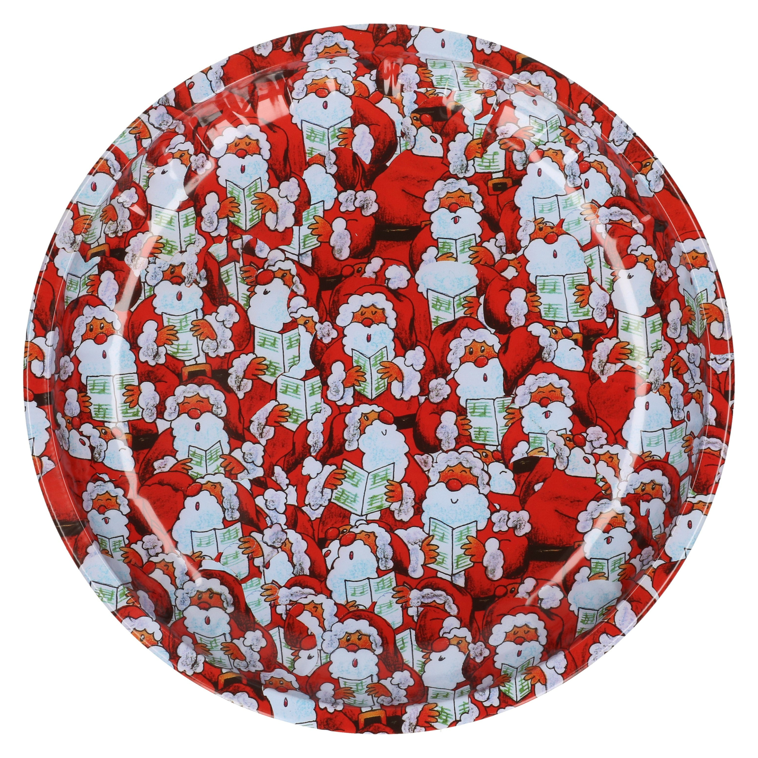 HI bord met kerstmannen - metaal - 26 cm - kerstontbijt/kerstdiner -