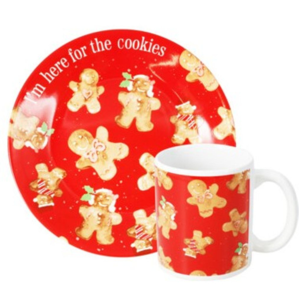 Siaki Kerst servies setje - bordjes, beker - 2dlg - rood met peperkoekenmannetje -