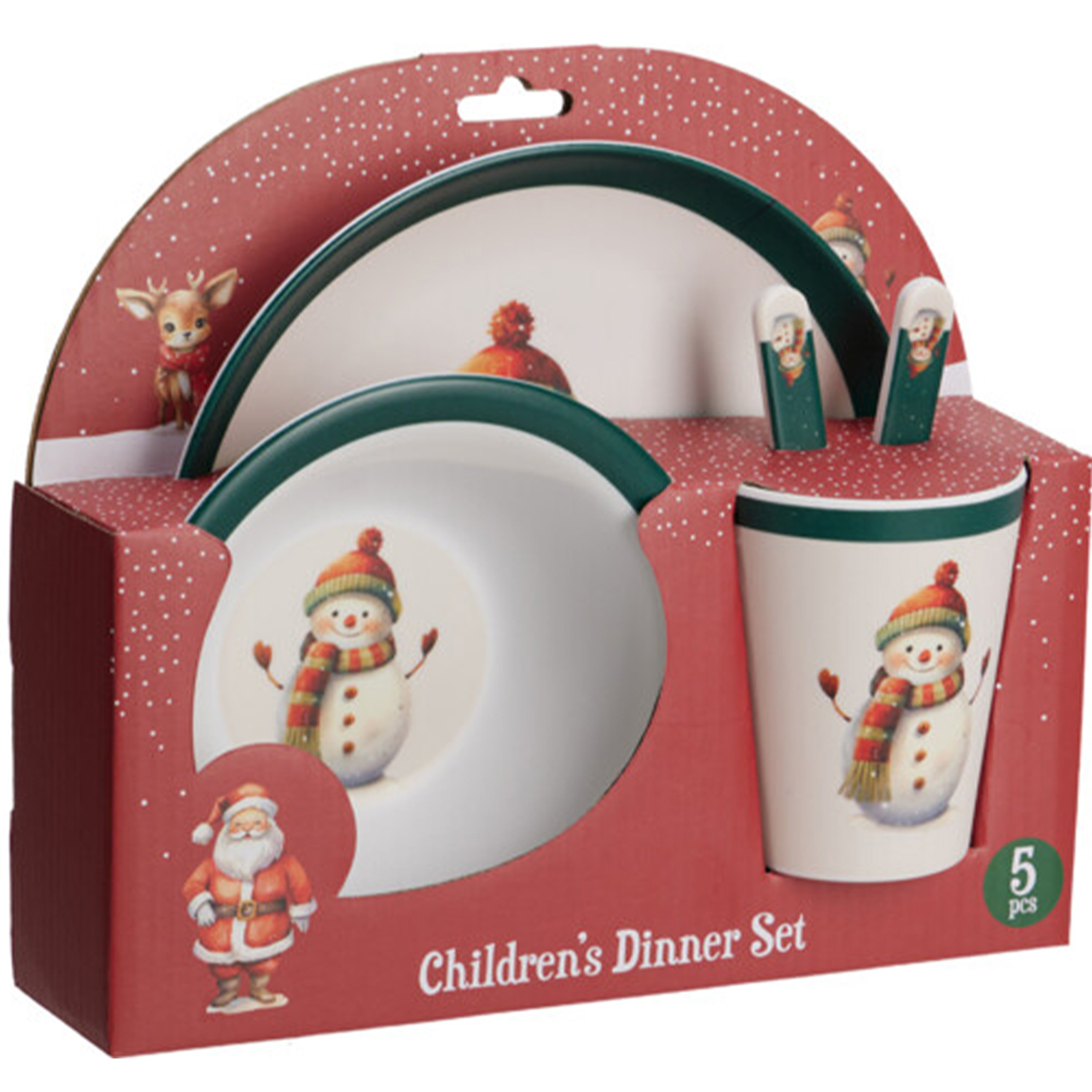 Merkloos Kerst servies setje - 5-delig - met sneeuwpop - voor kinderen
