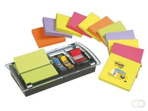 Post-it Dispenser Z-Notes Value Pack Incl. 12 blokken gesorteerde neonkleuren en standaard en smalle indexen