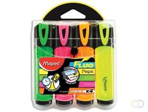 Maped markeerstift Fluo'Peps Classic etui van 4 stuks: geel, oranje, roze en groen