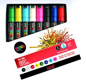 Uni-Ball Paint Marker op waterbasis Posca PC-8K doos van 8 stuks in geassorteerde kleuren