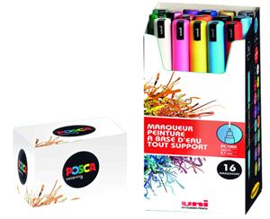 Uni-ball Paint Marker op waterbasis Posca PC-1MR, doos van 16 stuks in geassorteerde kleuren