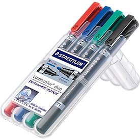 Staedtler Lumocolor permanent duo, doos van 4 stuks in geassorteerde kleuren