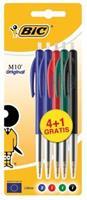 Bic balpen M10, blister 4 + 1 gratis in geassorteerde kleuren