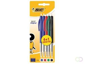 Bic balpen M10, blister 4 + 1 gratis in geassorteerde kleuren