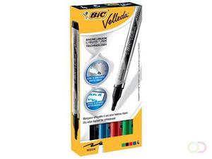 BIC Velleda® Liquid Ink Whiteboardmarker. medium ronde punt van 4.2 mm. lijndikte 2.2 mm. assorti (zwart. blauw. rood. groen) (pak 4 stuks)