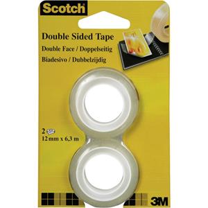 3M Scotch dubbelzijdige plakband ft 12 mm x 6,3 m, 2 stuks op blister