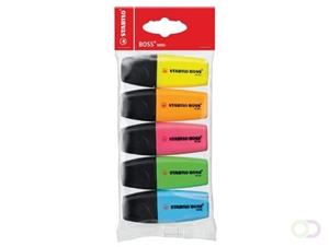 Stabilo Markeerstift Boss Mini etui van 5 stuks: geel, oranje, groen, blauw en roze