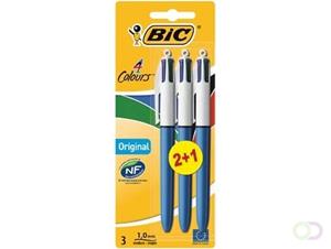 Bic balpen 4 Colours medium, blister 2 + 1 gratis