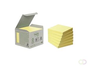 Post-it Recycled Sticky Notes Kleine Toren 76 x 76 mm. Geel. 6 stuks. 100 vellen (pak 6 x 100 vel)