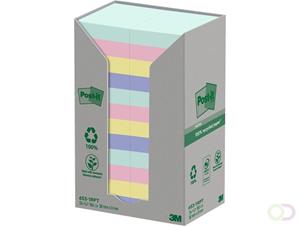 Post-it Notitieblok gerecycled - Torenverpakking Groot. regenboogpastel. 38 x 51 mm (pak 24 stuks)