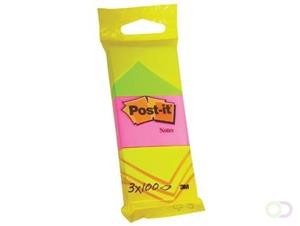 Post-it Notitieblok Neon 38 x 51 mm. neongeel. neonroze en neongroen (pak 3 blokken)