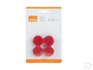 Nobo magneten diameter van 30 mm, rood, blister van 4 stuks