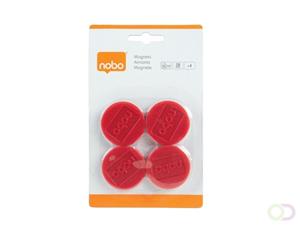 Nobo Magneten, diameter 38 mm, rood, blister van 4 stuks