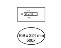 Envelop  109x224mm venster 2,5x11mm midden 500stuks
