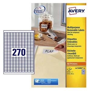 Avery L4730REV-25 afneembare etiketten ft 17,8 x 10 mm (b x h), 6.750 etiketten, wit